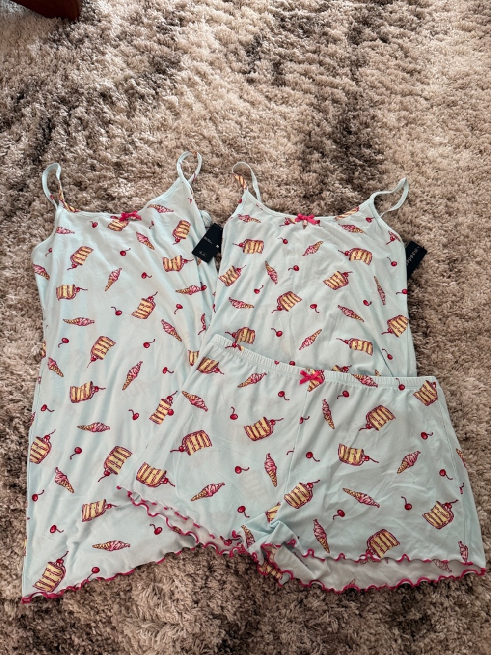 Madden Girl Light Blue Ice Cream & Cone Cami and Short Pajama Set with Pink Trim